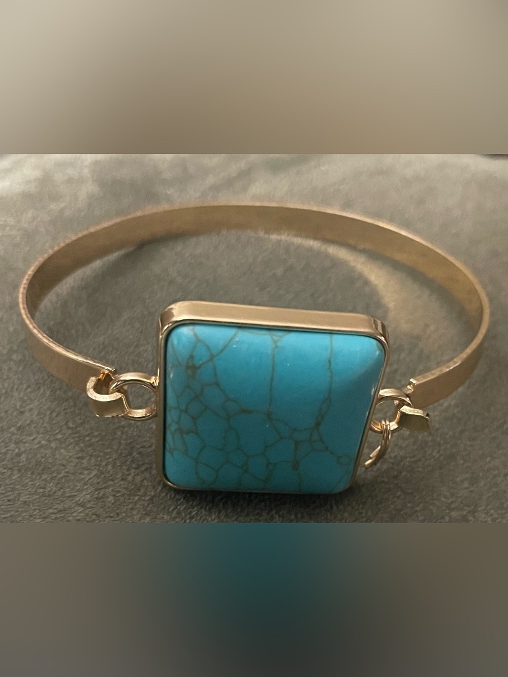 Gold-Tone Bracelet with Turquoise Blue Square Stone